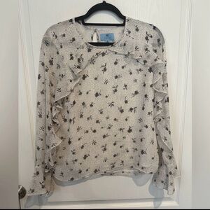 CeCe Cream Floral Ruffle Blouse